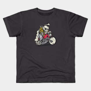 Retro Greaser Skeleton on Motorcycle Kids T-Shirt